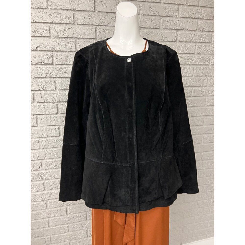 Isaac Mizrahi Women Black Leather Overlay Peplum Jacket Size 22W